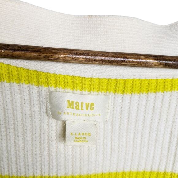Anthropologie Maeve V Neck Sweater Tee XL Oversized Striped Chartreuse Yellow - Picture 8 of 11